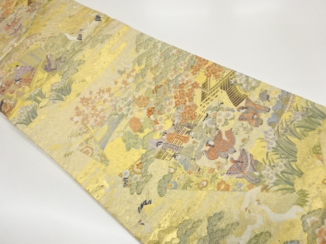 貴人に花々・松鶴模様織出し袋帯